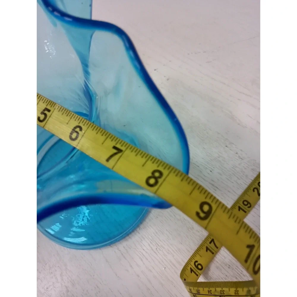 VTG Rainbow Kanawha Blue Glass Vase Ruffle Edge Hand Blown Mid Century Modern - Picture 9 of 10
